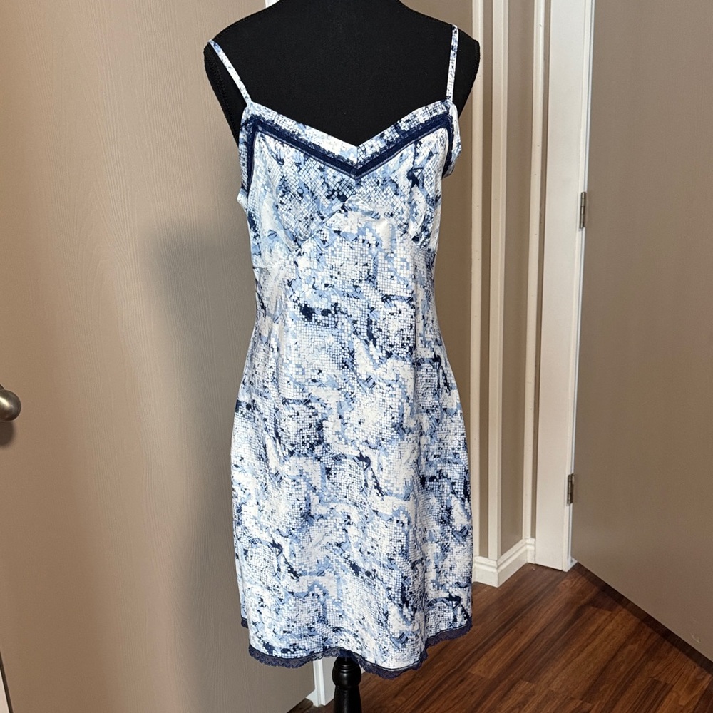 Ambrielle Blue & White Snake-Print Slip Dress with Adjustable Straps